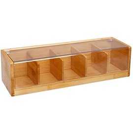 VITA PERFETTA Bamboo Tea Box with 5 Compartments Storage Box for Tea Bags (36 x 11 x 9 cm)