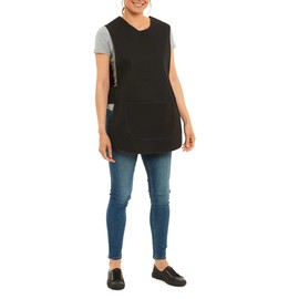 ER Direct Womens Home Work Kitchen Catering Cleaning Bar Plus Size Plain Coloured Large Pocket Side Fastening Tabard Apron (Black, L)