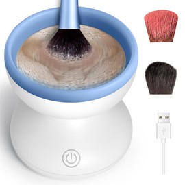 Alyfini Electric Makeup Brush Cleaner Machine, Powerful Friction Removes Residue on Make up Brushes Set/Sponge/Powder Puffs, Efficient Cleaning, Portable Spinning Washer, Save Cleanser & Shampoo, Spring gift - Color: SkyBlue