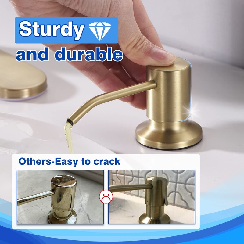 Gold Soap Dispenser for Kitchen Sink, WEWE Brushed Gold Soap