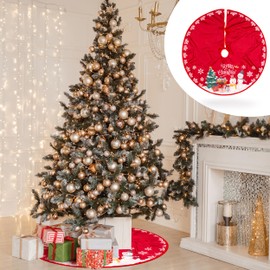 UNIMEIX 48 Inch Christmas Tree Skirt Red and Green Xmas Tree Mat Indoor Outdoor Tree Cover for Xmas Holiday Party Home Decor
