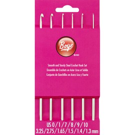 Boye 3396276STSM Steel Crochet Hook Set, US Sizes 0, 1, 7, 8, 9, 10, Silver