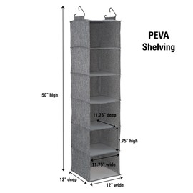 Household Essentials 6 Shelf Hanging Closet Organizer, Hanging Closet Shelf, Fabric Poly Linen and PEVA Shelving