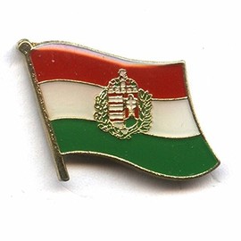 Hungary with Crest Country Flag Small Metal Lapel Pin Badge 3/4 X 3/4 Inches NEW