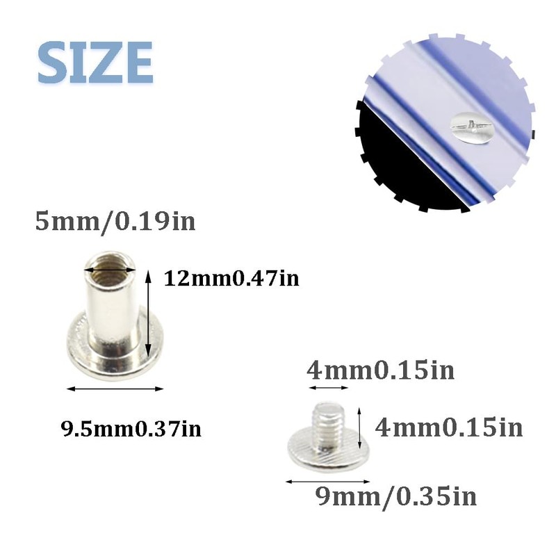 Ruidee 100Pcs/50Set Chicago Screws M5x12mm Book Binding Rivets Screw Posts