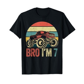 Bro I'm 7 Monster Trucks 7th Birthday Boy Jam Retro Boys Tee T-Shirt