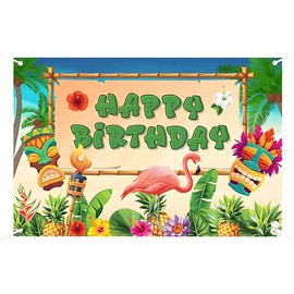 Hawaiian Birthday Background, Summer Beach Flamingo, Hawaiian Party Background, Summer Beach Birthday Party Decoration Accessories, 1 x 1.5 m