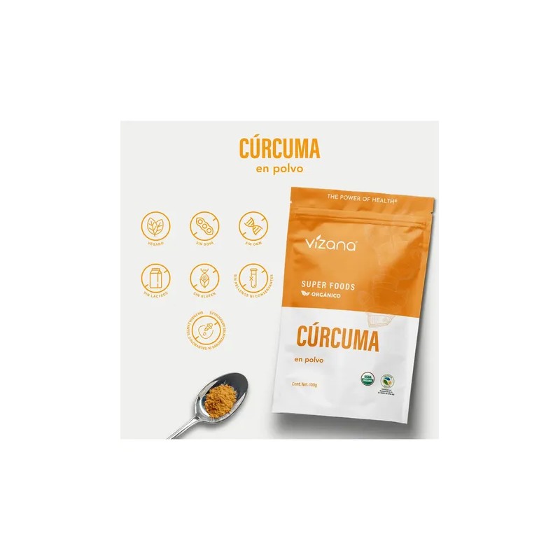 Cúrcuma Orgánica En Polvo 200g(2bolsas 100g)vizananutrition