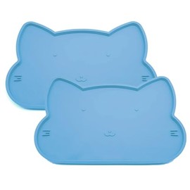 LAKIRA Cat Food Bowl Mat, Silicone Non-Slip Dog Food Mat, Waterproof Light Dog Feeding Mat for Food and Water, Keeps The Food and Water Off The Ground (2 Pack Baby Blue)