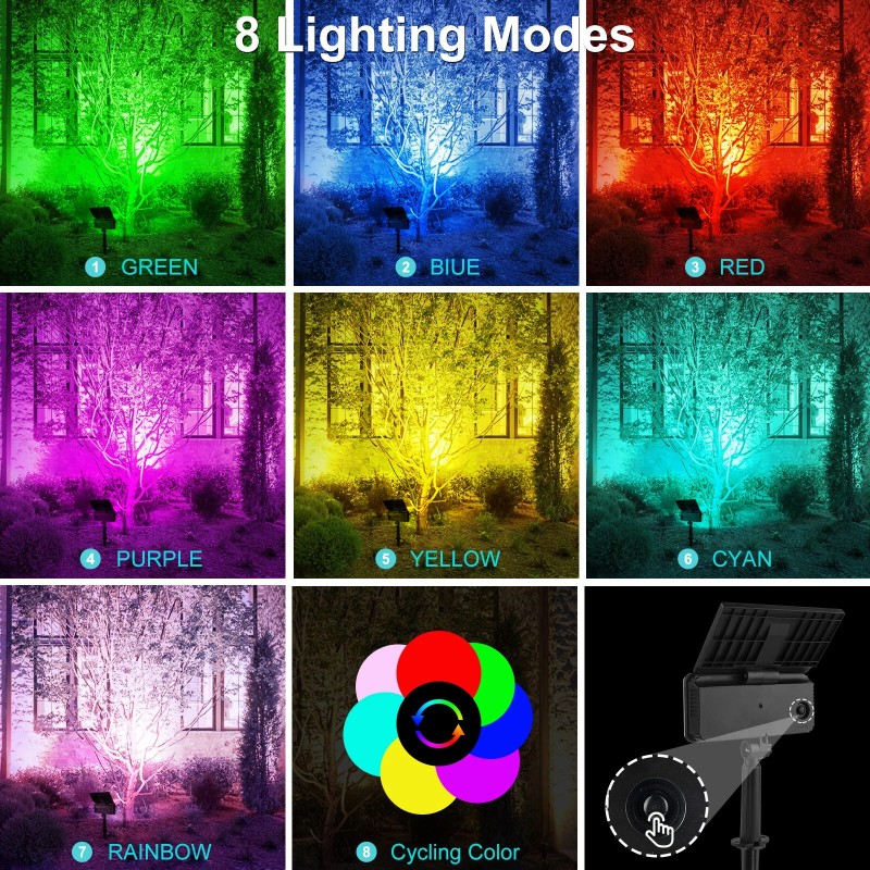 T-SUN 2Pack Solar 36-LED RGB Color Changing Spotlight Outdoor Garden