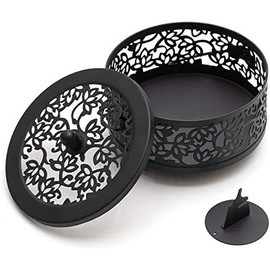 Hoshiumi Mosquito Trap Incense Holder, Steel, Mosquito Trap Incense Holder, Stylish, Round Incense Holder, Portable, Lotus Mosquito Mosque, Black