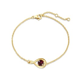 FANCIME Garnet Bracelet 925 Sterling Silver Gold Plated Infinity Red Link Bracelets January Birthstone Fine Jewelry Birthday Gifts for Her Women, Chain Length 6.7+1.2"