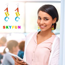 Skyfun Teacher Earrings for Women Glitter Acrylic Back to School Earrings Dangling Fun Teacher Appreciation Day Gifts Graduation Jewelry, Letter A/B/C