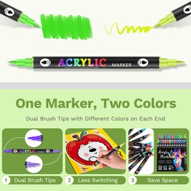 Hopesky Acrylic Paint Markers, 24 Dual Tip Dual Color Paint Pens with 48 Colors, Quick Dry Acrylic Markers for Rock Painting, Wood, Canvas, Glass & DIY Crafts
