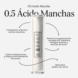 Rigenera R.05 Ácido Manchas, Suero Despigmentante con Arbutina, Ácido Kójico, Azeloglicina y Hamamelis – Reduce Manchas, Melasma y Poros Visibles (15 ml) – Hecho en Italia