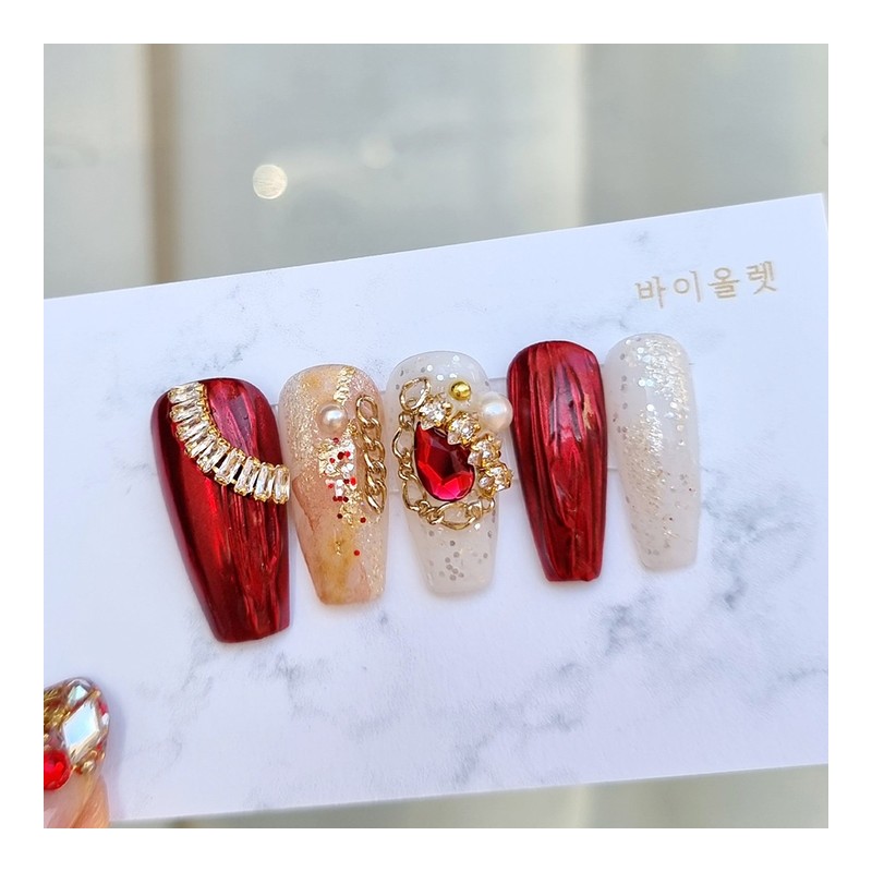 Deep Rose Handmade Nail Tips - Long Square / 딥