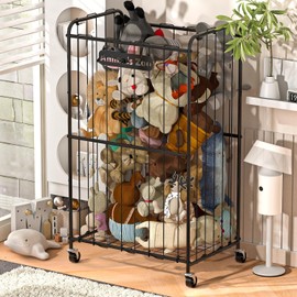 YKDIRECT 210L Stuffed Animal Storage Organizer Plush Toy Storage Organizer Stuffed Animal Toy Holder, Toy Bins with Wheels, Metal Frame and Elastic Cord Design, Suitable for Storage of Big Toys