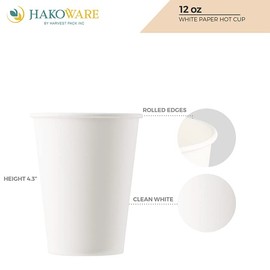 [1000 COUNT]Harvest Pack 12 oz White Single Wall Disposable Paper Cups - Hot Drinks Water Coffee Tea Cocoa Cafe Cappuccino Espresso Latte Chocolate