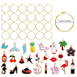 24 Pieces Wine Glass Charms Wine Glass Markers Wine Charms for Glasses Wine Glasses Identifier Drink Markers Wine Glass Tags for Wine Party Decorations