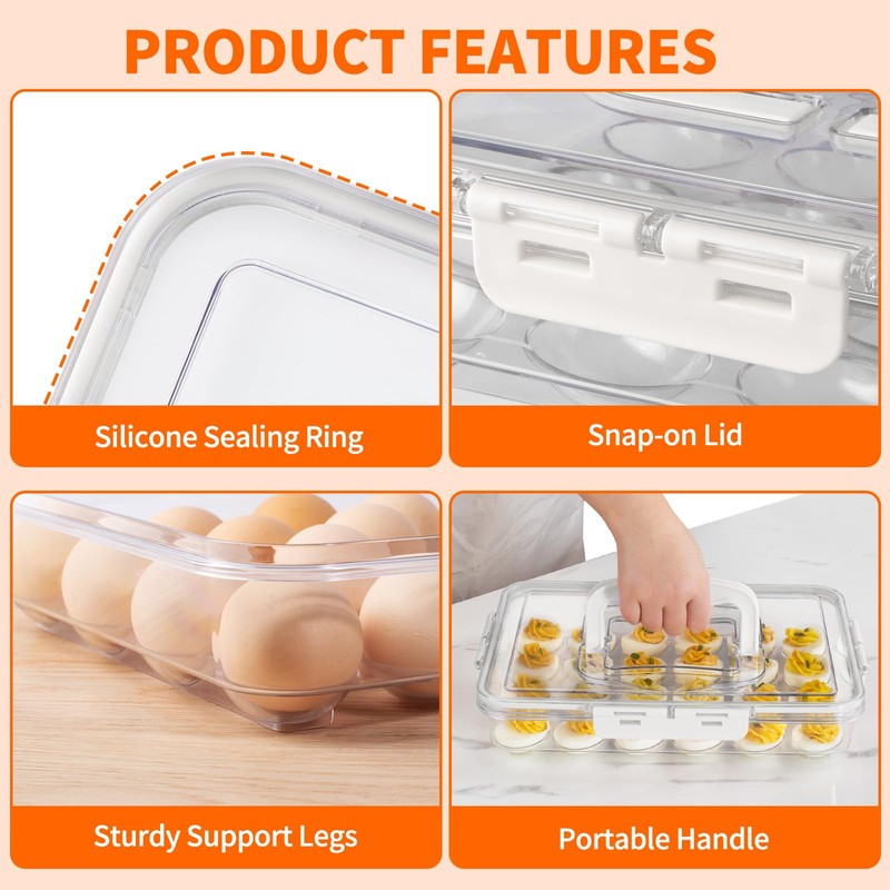 MesRosa Deviled Egg Containers with Lid and Handle, Durable Clear