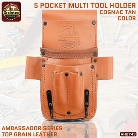 Graintex Ambassador Series Multi Tool Pouch, Hammer Holster, Carpenter, Construction Workers and Electricians. Small Leather Tool Pouch (Cognac Tan)