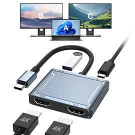 AHGEIIY USB C to Dual HDMI Adapter, 4-in-1 USB Type C Hub with 2 HDMI/USB3.0/PD Charging, Dual Screen Display USB-C Docking Station Dual HDMI Adapter for 2 Monitors Compatible with Thunderbolt 3