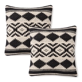 REDEARTH Handmade Boho Throw Pillow Covers - Bohemian Chic Farmhouse Style - Accent Woven Indoor and Outdoor Pillow Cushion Cases for Couch - Bed - Chair - Sofa - Benches – Set of 2-18"x18" - Black