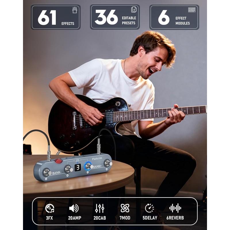 Flatsons KE1 Multi-Effects Guitar Pedal– 60+ FX, 20 Amps, IR/AMX