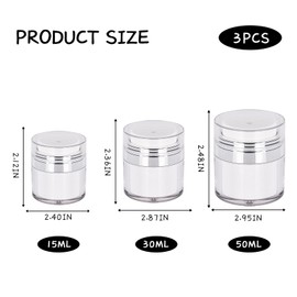 Feliciay Pack of 3 Cream Jars Vacuum Bottle, 15/30/50 ml, Airless Pump Dispenser, Empty Lotion Pump Bottle, Cream Dispenser Pump Container, Refillable, Portable Pump Container, Dispenser, Vacuum