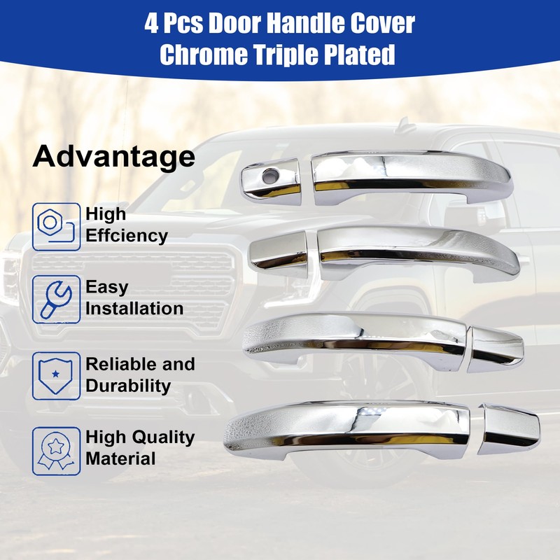 GXARTS Chrome Triple Plated 4 Door Handle Cover Compatible with