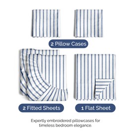 CGK Unlimited Split King Size 5 Piece Sheet Set - Breathable & Cooling Bed Sheets Set - Hotel Luxury Bedding for Women, Men, Kids & Teens - Deep Pockets, Easy-Fit, Super Soft, Wrinkle Free - Oeko-Tex - Blue Stripes