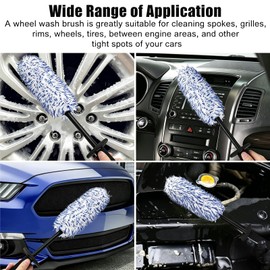 OJJ 2026 New 2pcs Long Handle Microfiber Wheel Brush Car Duster Exterior,Wheel Barrel Brush,Car Duster Interior Multipurpose Cleaning Tool(Black+Blue)