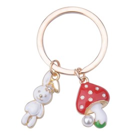 Guqqeuc Cute Mushroom Bunny Keyring for Girls Women Kawaii Keychain for Girl Mushy Keyring for Teen Girls Bunny Lovers Fashion Accessories for Women Girls Mushroom Keychain for Purse Bag