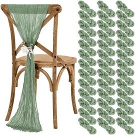 Teruntrue Cheesecloth Chair Sashes Aisle Decorations 50 Packs, Chair Decorative Chair Cover Chair Sashes 70 Inch for Wedding Reception Party Hotel Decoration(Sage Green)