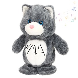 Hopearl Talking Singing Cat Repeats What You Say Kitty Walking Kitten Electric Interactive Animated Toy Speaking Plush Buddy Gifts for Toddlers, Gray, 9''