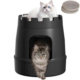 Lifewit Castle Cat House with Scratching Board, Large Cat Bed Cave Indoor, Cat Hideaway for Living Room, Bedroom, Corner, Black