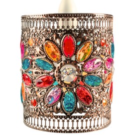 Loxton Lighting Moroccan Style Jewel Drum in Amber, Blue, Red and Yellow on a Copper Frame - Beautiful Lampshade pendant for bedrooms, living rooms, hallways, any room