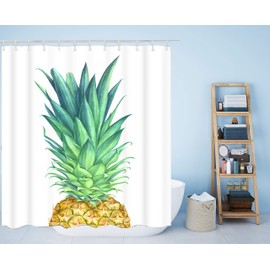 BECAN Pineapple Shower Curtain Watercolor Pineapple Tropical Fruit Green Yellow Polyester Fabric Bathroom Shower Curtain 72X72 Inches