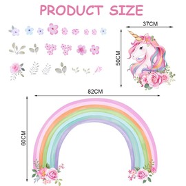 Aolso Rainbow Wall Decals Unicorn Rainbow Wall Stickers Baby Nursery Girls Bedroom Living Room Wall Décor, Peel and Stick Wall Art Decals for Baby Nursery Kids Bedroom