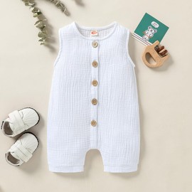 Cecobora Infant Newborn Baby Boys Girls Cotton Linen Romper Summer Jumpsuit Sleeveless Overalls Clothing Set