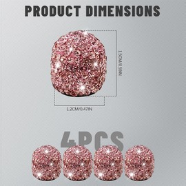 HEVLE 4PCS Tire Valve Caps, Valve Stem Caps, Handmade Crystal Rhinestone Car Tire Valve Stem Caps, Attractive Dustproof Bling Car Accessories Universal for Cars, Trucks, SUV (Pink)