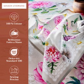 Maison d' Hermine Cloth Napkin 100% Cotton Set of 4 Decorative Washable Easter Table Napkins for Dining, Home, Wedding, Banquet, Buffet, Pivoine - Spring/Summer (45cm x 45cm)