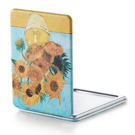 OMIRO Compact Mirror, Unique Painting PU Leather 1X/3X Magnification, Ultra Portable for Purses, 2.4" W x 3.4" L (Sunflowers)