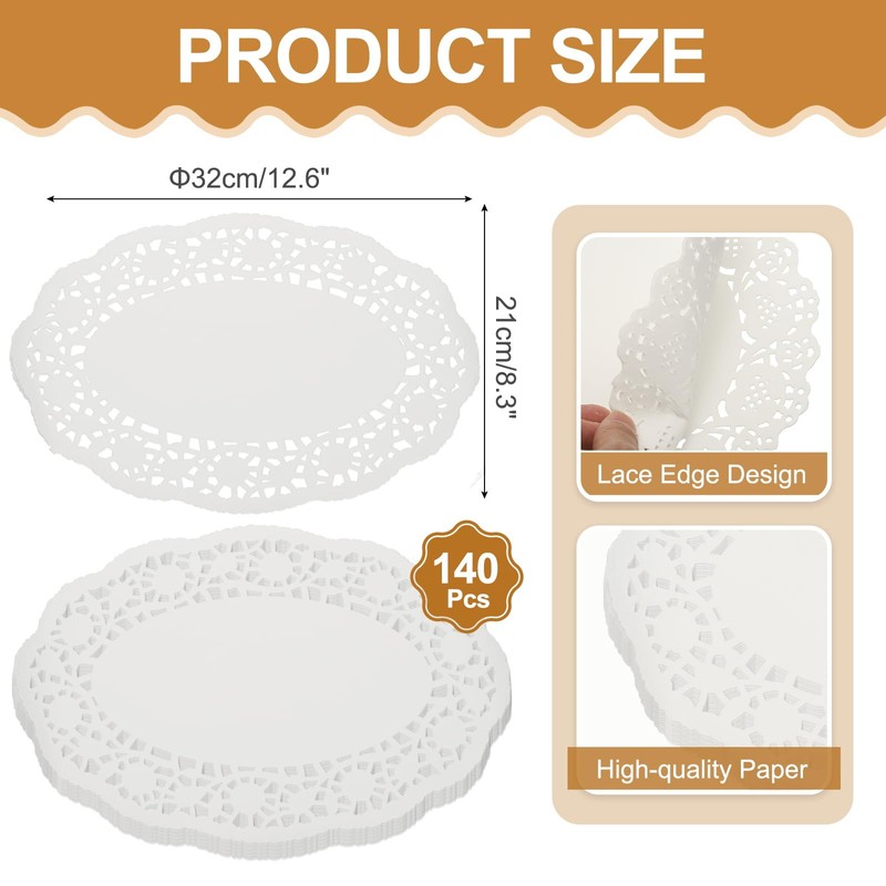 sourcing map 140pcs Paper Doilies, 12.6" x 8.3" Oval Lace