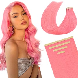 DOORES Real Hair Tape Extensions, Remy Hair Tape, Peach Pink, 40 cm (16 Inches) 25 g, 10 Pieces, Supplement, Tape Extensions, Real Hair, Straight Hair