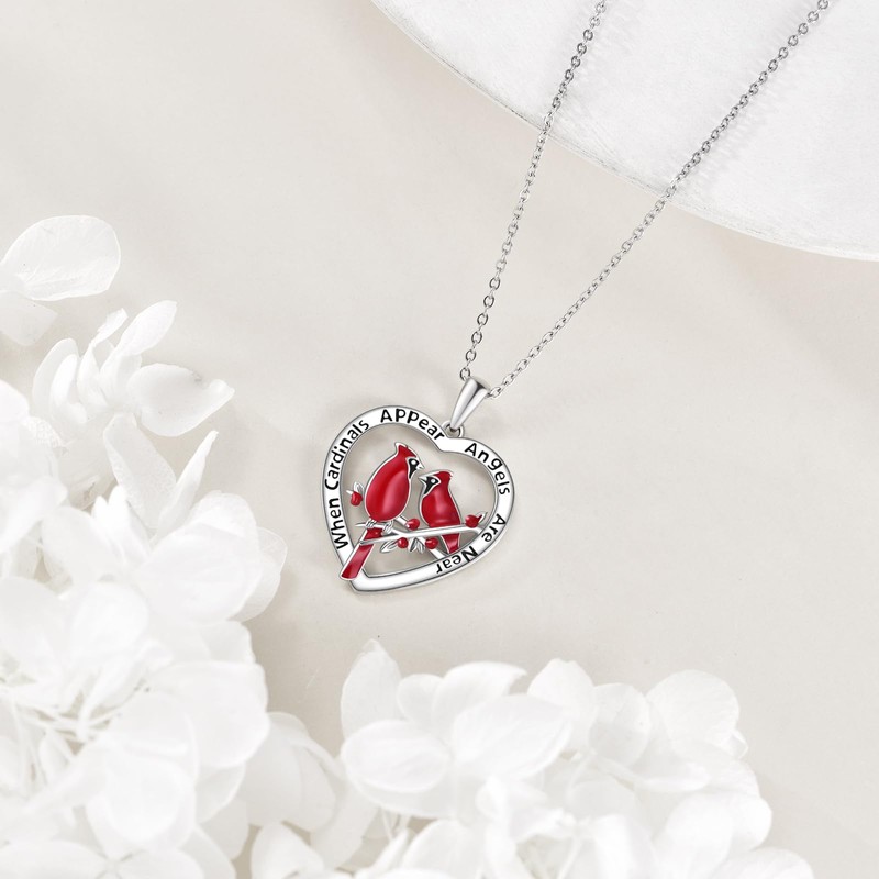 NIFUNAO Cardinal Necklace for Women 925 Sterling Silver Red Cardinal