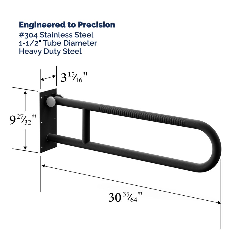 30-Inch Swing-Up/Flip-Up Bathroom Grab Bar, Stainless Steel with Textured Grip