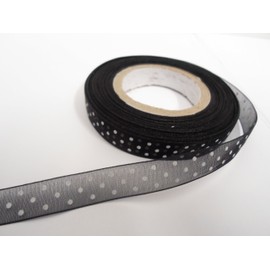 2 metres x 10mm Polka dot Sheer Organza Ribbon Black with White Spots dots 10 mm 1cm
