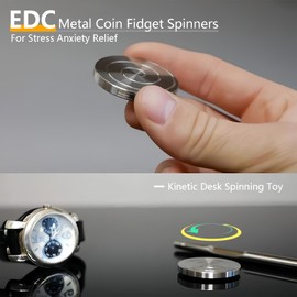 Kinetic Desk Spinning Toy - Metal Coin Fidget Spinners - Fidget Toys Adults - Finger Spinning Desk Toys for Office, Precision-Machined Metal Fingertip EDC Coin Toy for Stress Anxiety Relief (Silver)