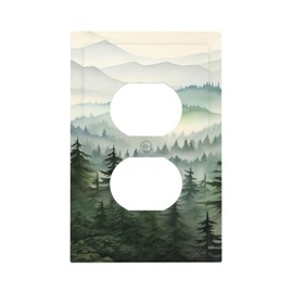 WJLKSJD Green Misty Forest Mountain Duplex Outlet Covers Light Switch Plate Cover Decorative Pine Tree Wall Plates Country Electrical Faceplate Lightswitch Switchplate for Kitchen Bathroom Bedroom